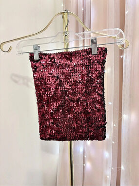 Burgundy Sequin Strapless Top